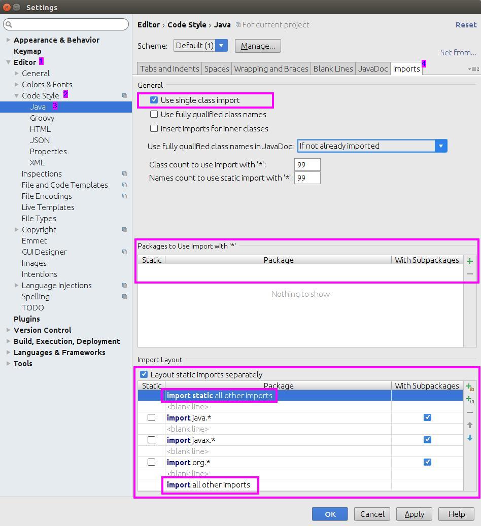 Organize Imports settings in IDEA